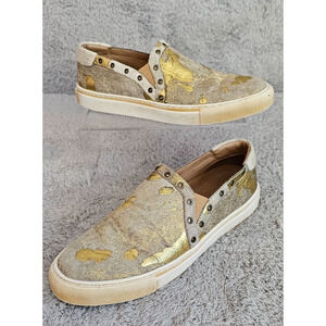 Chocolat Blu Neza Gold Metallic Calf Hair Women's Sneakers Loafers Studs 41 10.5